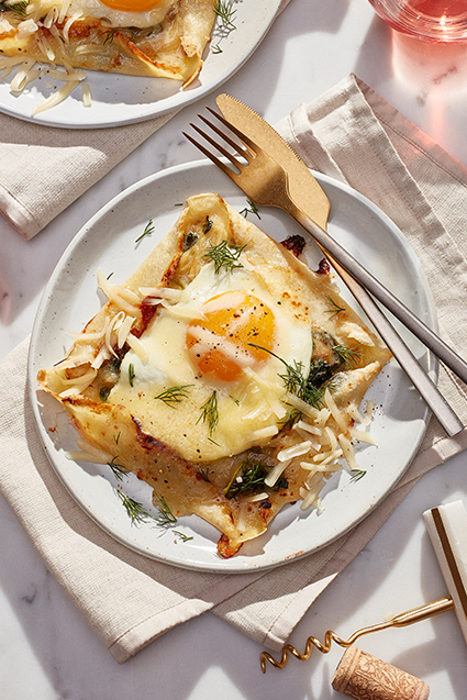 Photo of - Open Face Savoury Cheddar and Herb Crepes